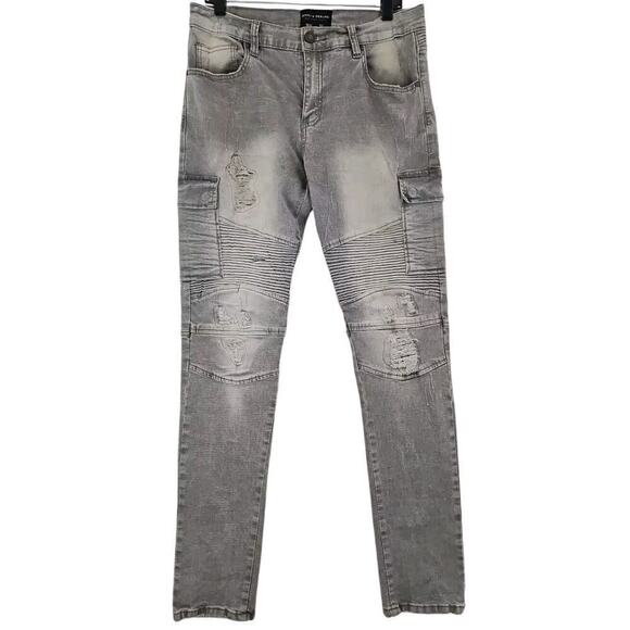 Denim & Supply~Men's Size 36×32 ~Black Light Wash Denim Skinny Jeans Distressed. - Picture 1 of 9